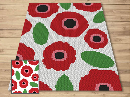 Poppy Field Print Graph and Pattern for C2C & Tapestry Crochet -C2C Flower Graphgan Crochet Poppy Flower Blanket Poppy C2C Blanket C2C Chart