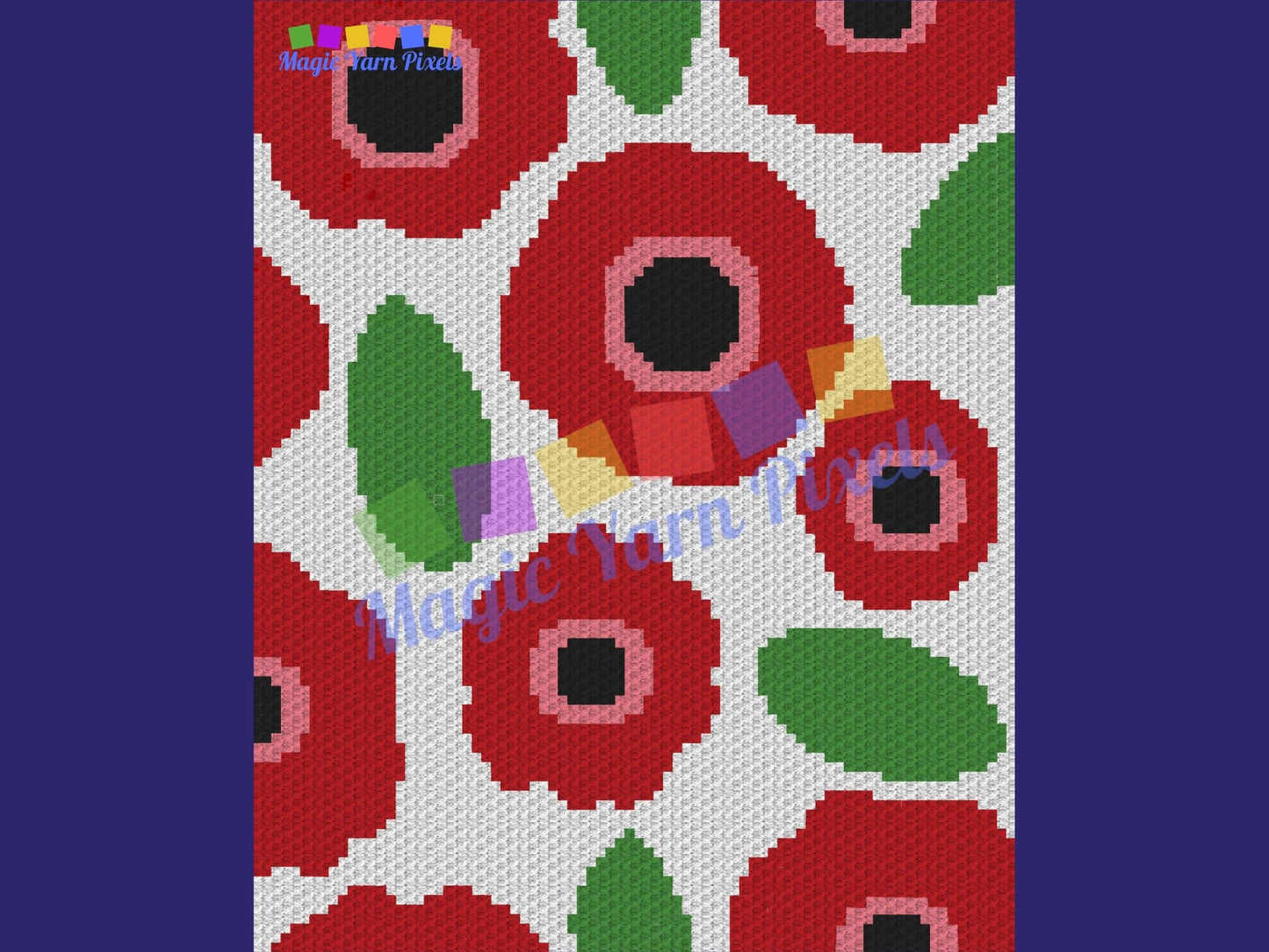 Poppy Field Print Graph and Pattern for C2C & Tapestry Crochet -C2C Flower Graphgan Crochet Poppy Flower Blanket Poppy C2C Blanket C2C Chart
