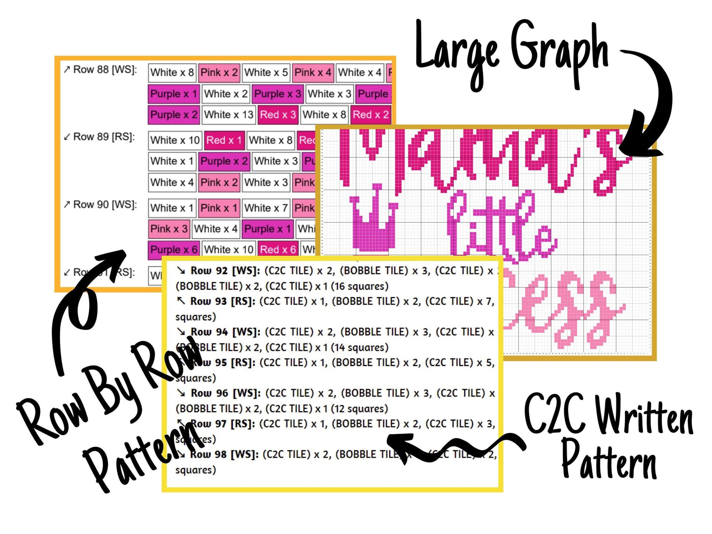 Mama's Little Princess Graph and Pattern C2C & Tapestry Crochet - Princess Crown Graphgan Crochet Princess Blanket - C2C Baby Girl Blankets