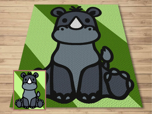 Cute Baby Rhino Graph and Pattern C2C & Tapestry Crochet - Rhino C2C Graphgan - Crochet Rhino Baby Blanket - C2C Dinosaur Baby Blanket Gift