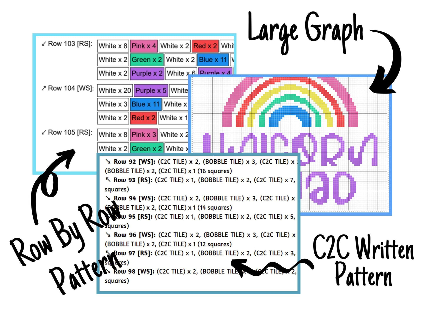 Rainbow Unicorn Squad Graph and Pattern C2C & Tapestry Crochet - Rainbow C2C Graphgan - Rainbow Unicorn Crochet - C2C Rainbow Baby Blankets