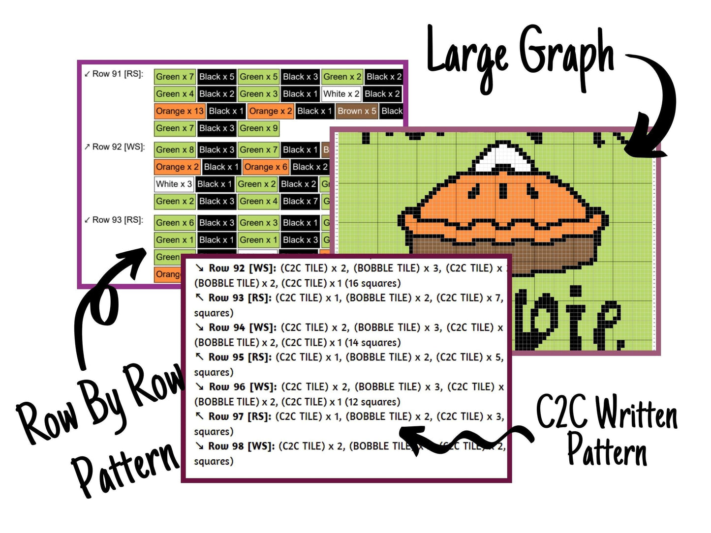 I'm Only Here For The Pie Graph and Pattern C2C & Tapestry Crochet- C2C Thanksgiving Graphgan Autumn Crochet - C2C Fall Crochet Blanket Gift