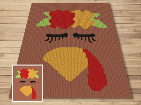 Thanksgiving Turkey Chick Graph and Pattern C2C & Tapestry Crochet - C2C Thanksgiving Graphgan Turkey C2C Pattern - C2C Fall Crochet Blanket