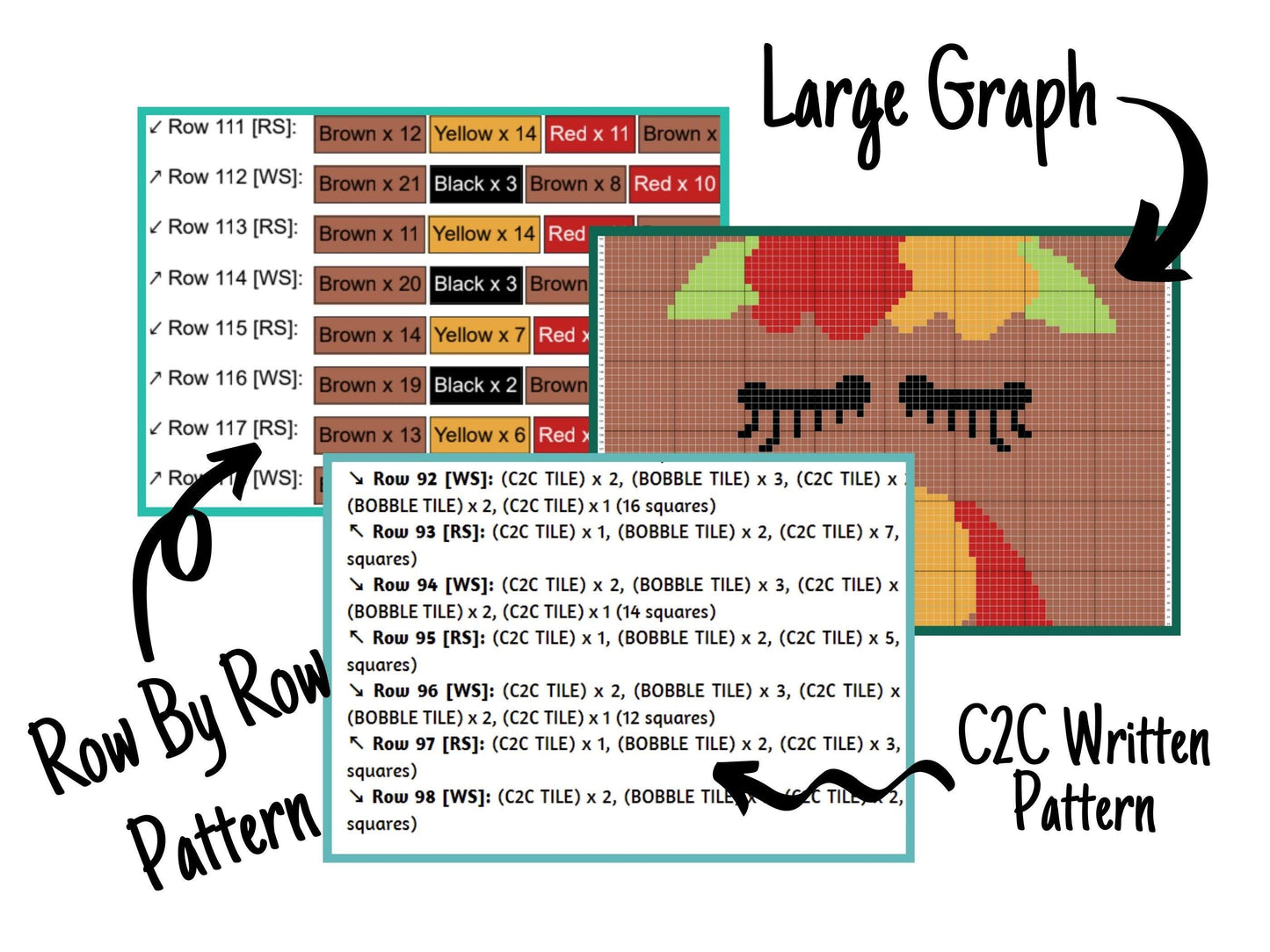 Thanksgiving Turkey Chick Graph and Pattern C2C & Tapestry Crochet - C2C Thanksgiving Graphgan Turkey C2C Pattern - C2C Fall Crochet Blanket