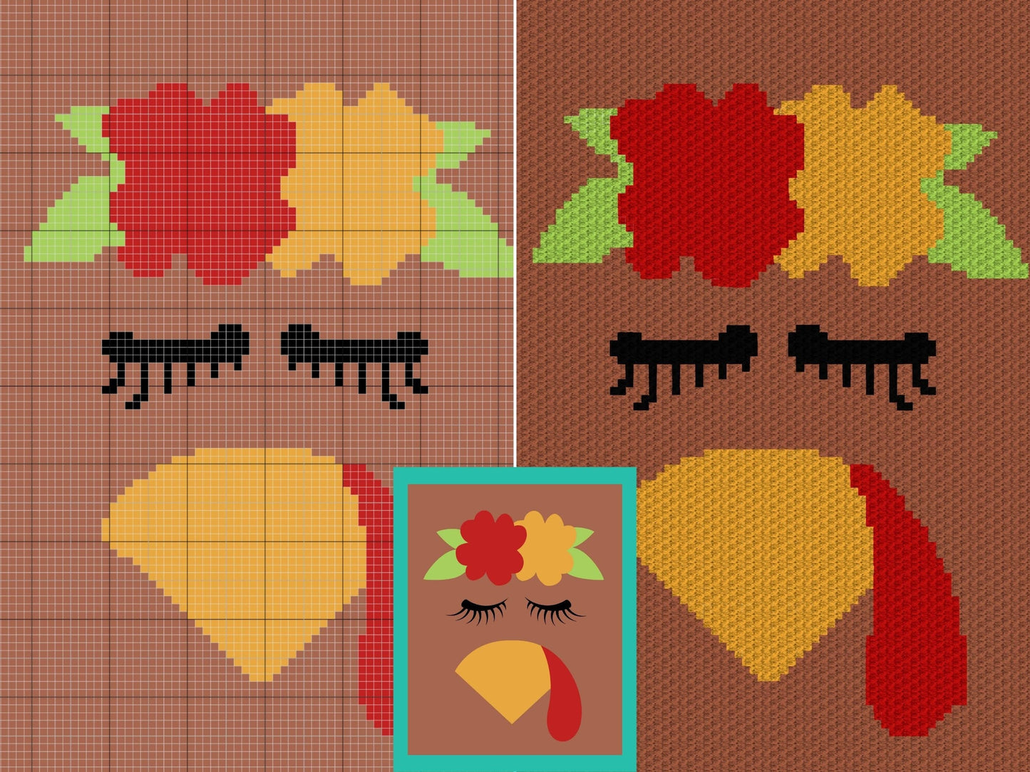 Thanksgiving Turkey Chick Graph and Pattern C2C & Tapestry Crochet - C2C Thanksgiving Graphgan Turkey C2C Pattern - C2C Fall Crochet Blanket