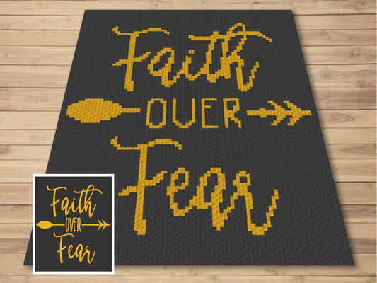 Faith Over Fear Graph and Pattern C2C & Tapestry Crochet - Quote Graphgan Inspirational Quote Blanket - Crochet Christian C2C Faith Blankets