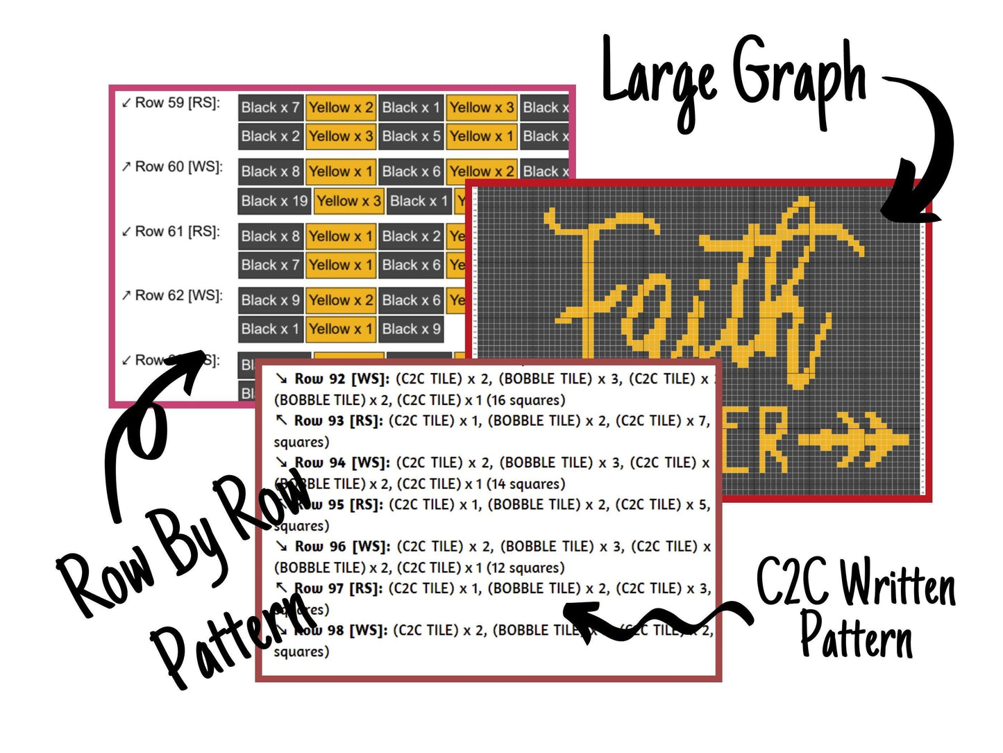 Faith Over Fear Graph and Pattern C2C & Tapestry Crochet - Quote Graphgan Inspirational Quote Blanket - Crochet Christian C2C Faith Blankets
