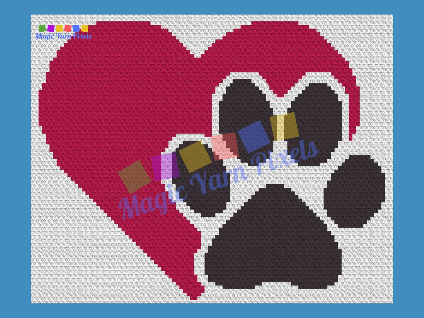 Heart Paw Love My Pet Graph and Pattern C2C & Tapestry Crochet - Dog Blanket C2C Graphgan -Paw Print Blanket - C2C Pet Blanket Crochet Gifts