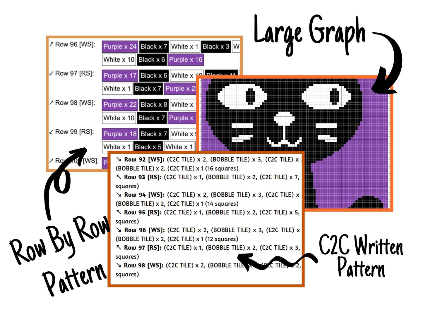Halloween Cute Black Cat Graph and Pattern C2C & Tapestry Crochet -Black Cat Graphgan Crochet Halloween Blanket-Cat Crochet Pattern C2C Gift