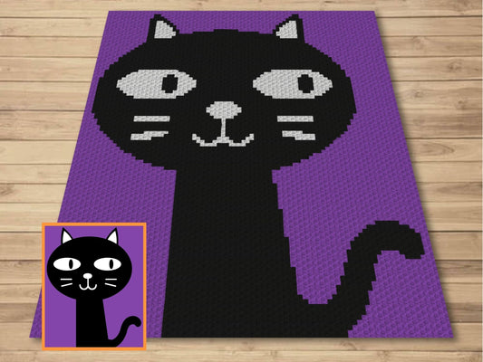 Halloween Cute Black Cat Graph and Pattern C2C & Tapestry Crochet -Black Cat Graphgan Crochet Halloween Blanket-Cat Crochet Pattern C2C Gift