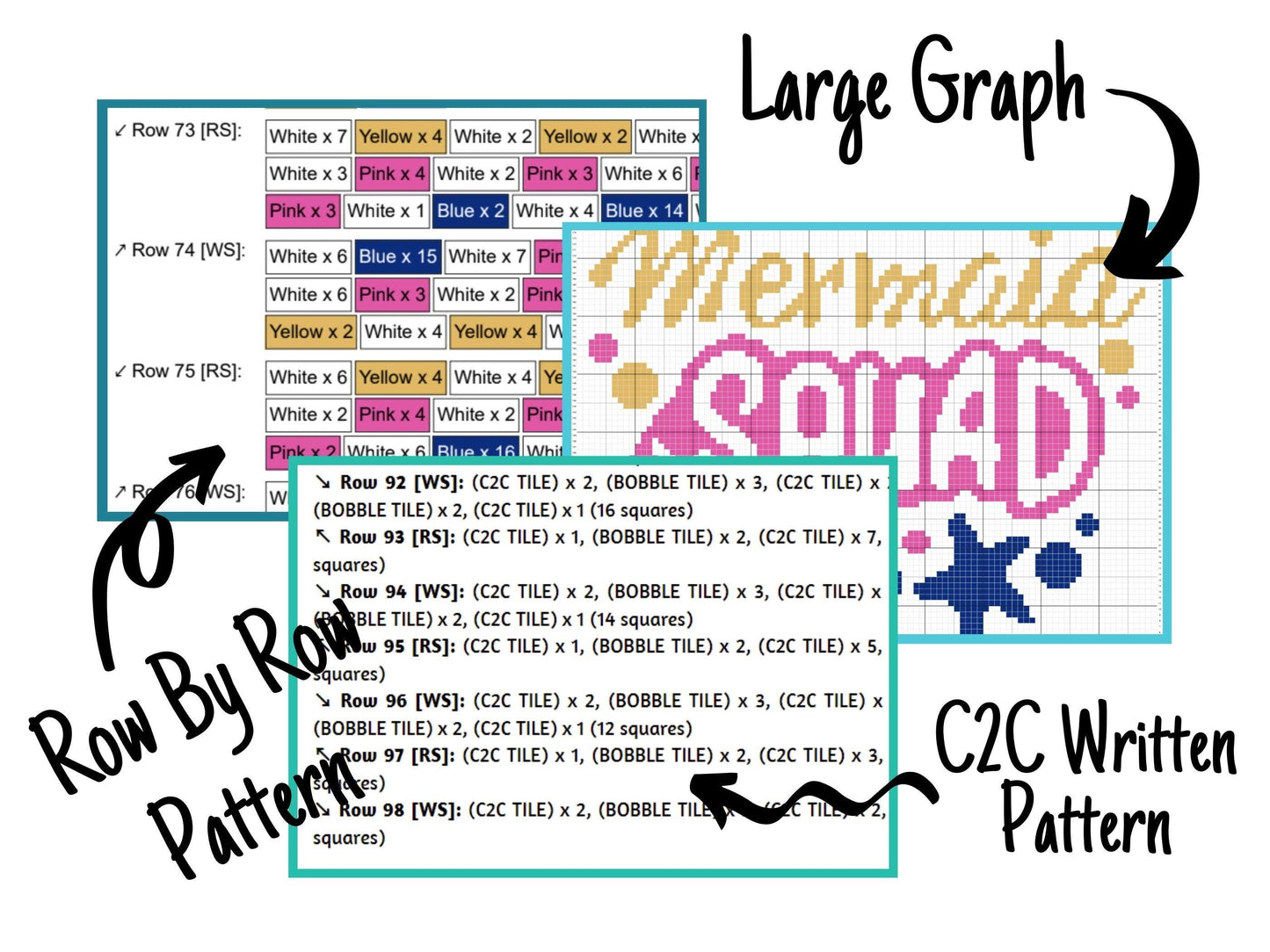 Mermaid Squad Graph and Pattern C2C & Tapestry Crochet - Mermaid C2C Graphgan Crochet Mermaid Kids Blanket - C2C Mermaid Baby Blanket Gifts