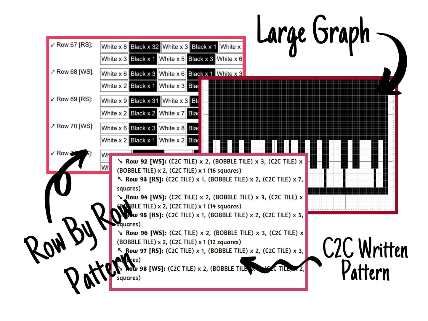 Musical Piano Graph and Pattern C2C & Tapestry Crochet - C2C Piano Blanket Graphgan - Music Crochet Blanket - Piano Teacher Gift C2C Blanket