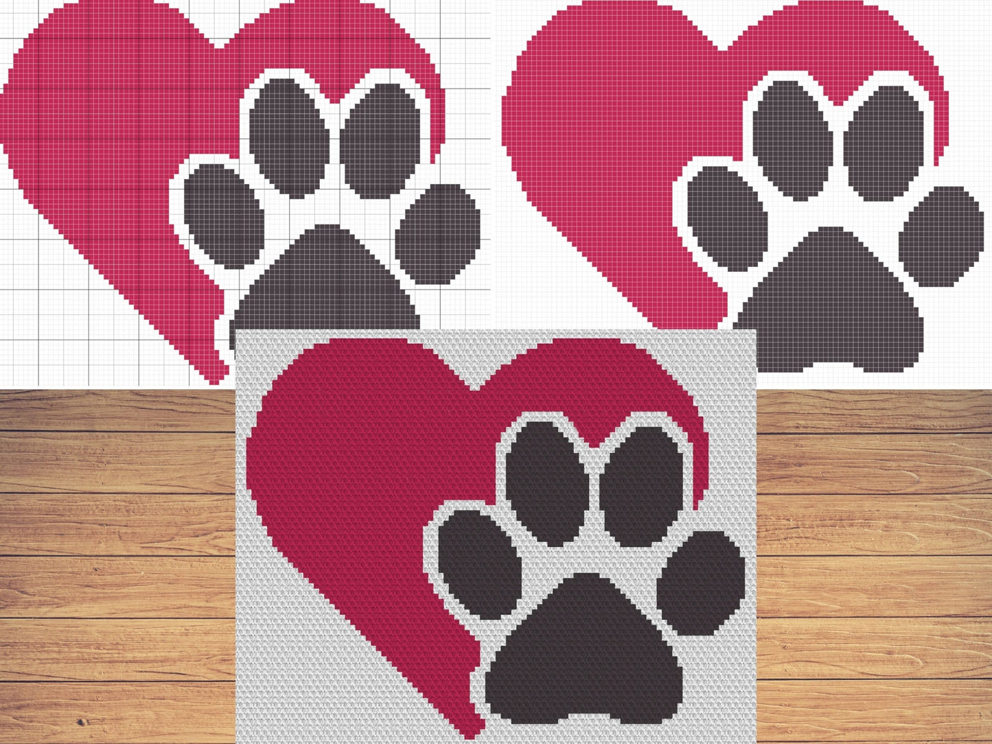 Heart Paw Love My Pet Graph and Pattern C2C & Tapestry Crochet - Dog Blanket C2C Graphgan -Paw Print Blanket - C2C Pet Blanket Crochet Gifts