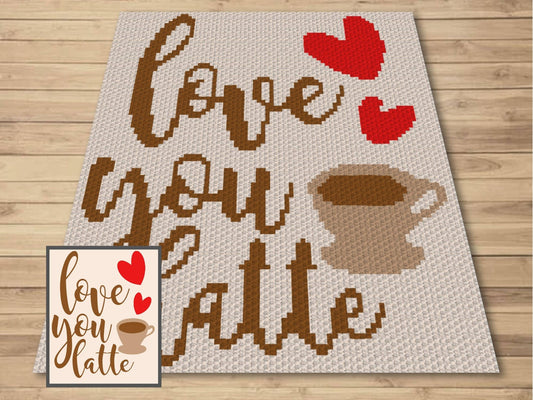 Love You Latte Graph and Pattern C2C & Tapestry Crochet - Coffee Blanket Graphgan - Coffee Crochet Blanket - Coffee Lovers Gift C2C Blankets