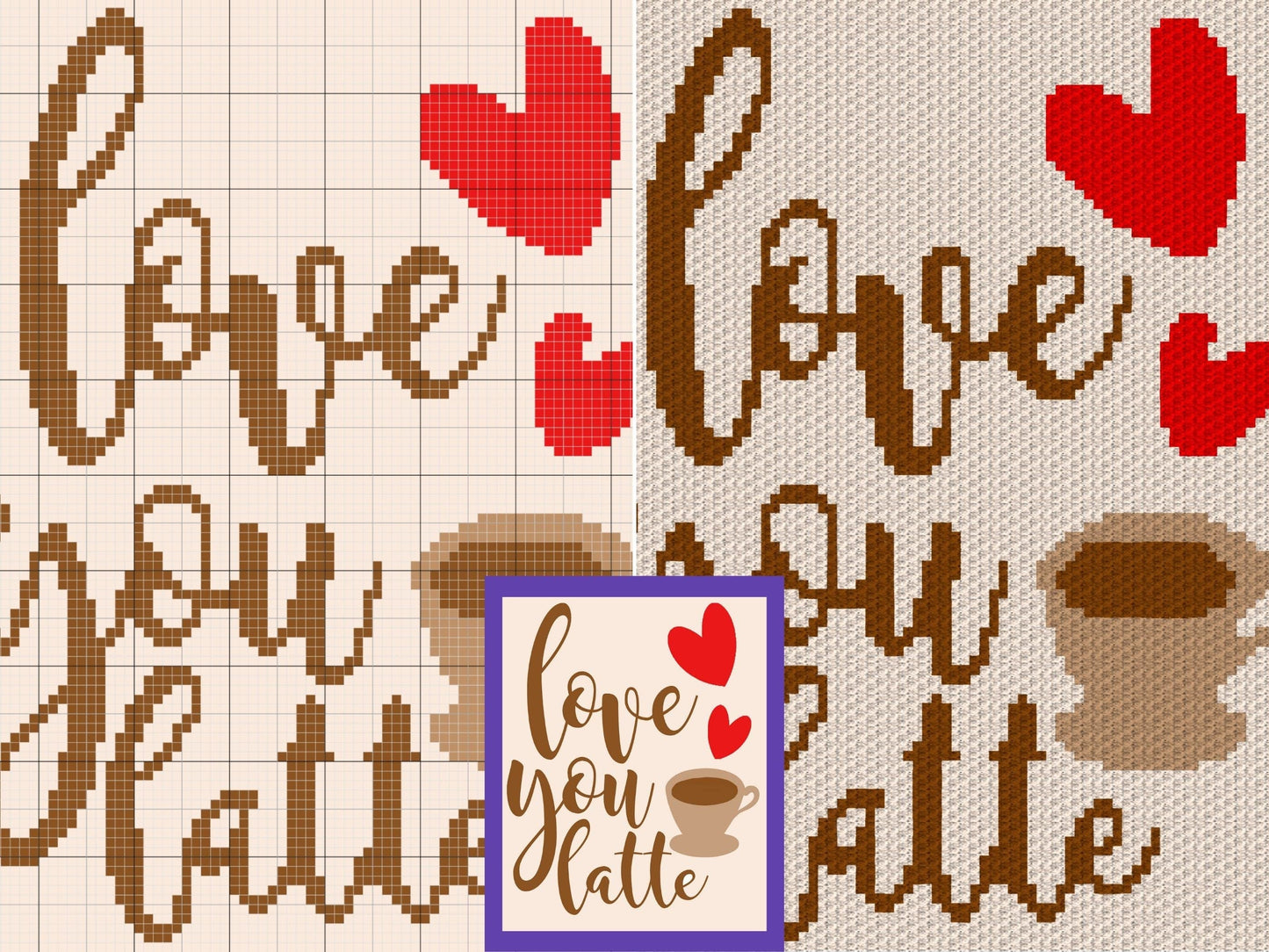 Love You Latte Graph and Pattern C2C & Tapestry Crochet - Coffee Blanket Graphgan - Coffee Crochet Blanket - Coffee Lovers Gift C2C Blankets
