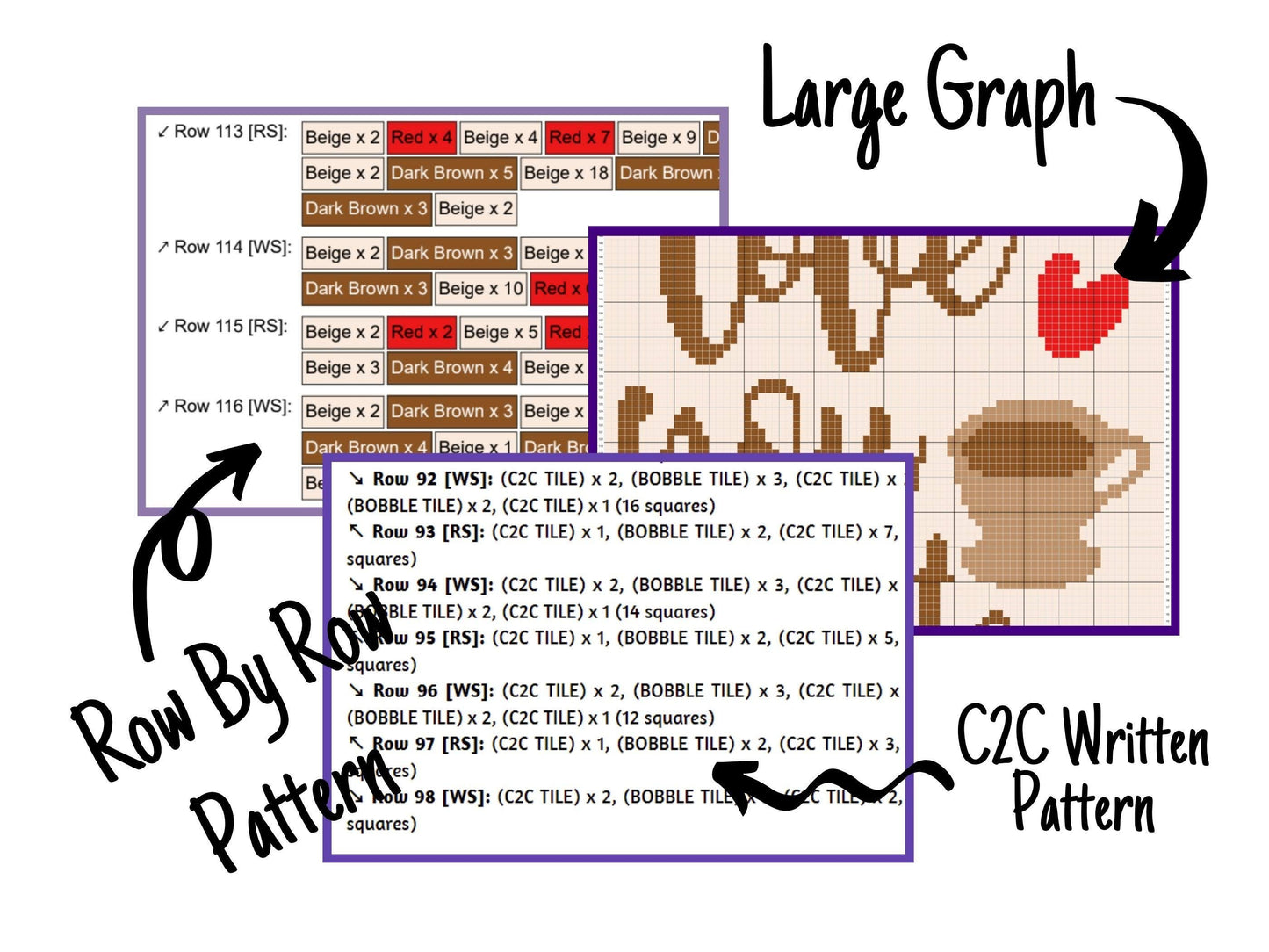 Love You Latte Graph and Pattern C2C & Tapestry Crochet - Coffee Blanket Graphgan - Coffee Crochet Blanket - Coffee Lovers Gift C2C Blankets