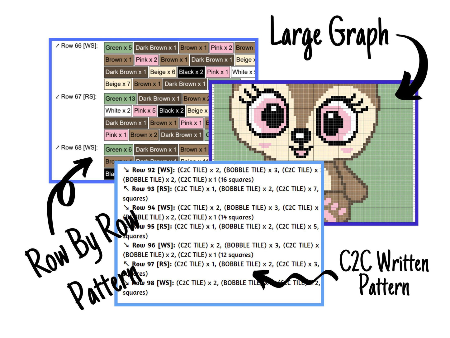 Kawaii Baby Deer Graph and Pattern C2C & Tapestry Crochet - Deer Crochet Graphgans - Crochet Deer Blanket - C2C Woodland Blanket Gift Babies