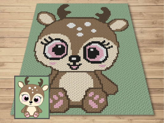 Kawaii Baby Deer Graph and Pattern C2C & Tapestry Crochet - Deer Crochet Graphgans - Crochet Deer Blanket - C2C Woodland Blanket Gift Babies