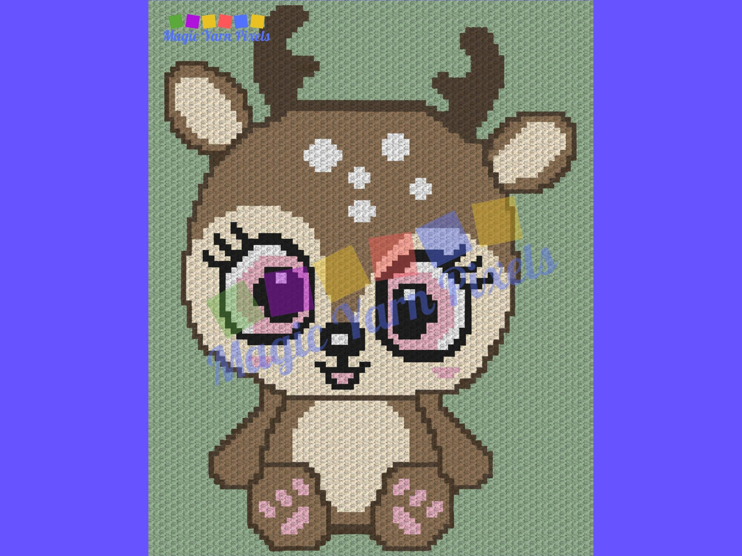 Kawaii Baby Deer Graph and Pattern C2C & Tapestry Crochet - Deer Crochet Graphgans - Crochet Deer Blanket - C2C Woodland Blanket Gift Babies
