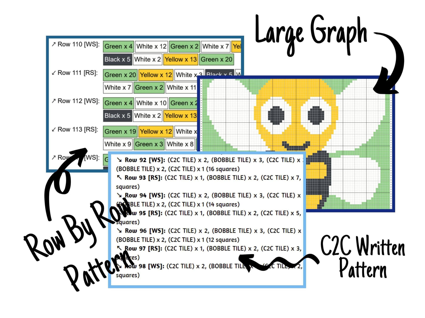 Cute Bumblebee Graph and Pattern C2C & Tapestry Crochet - Crochet Bee Graphgan - Crochet Summer Blanket - C2C Bee Crochet Blanket Gift Baby