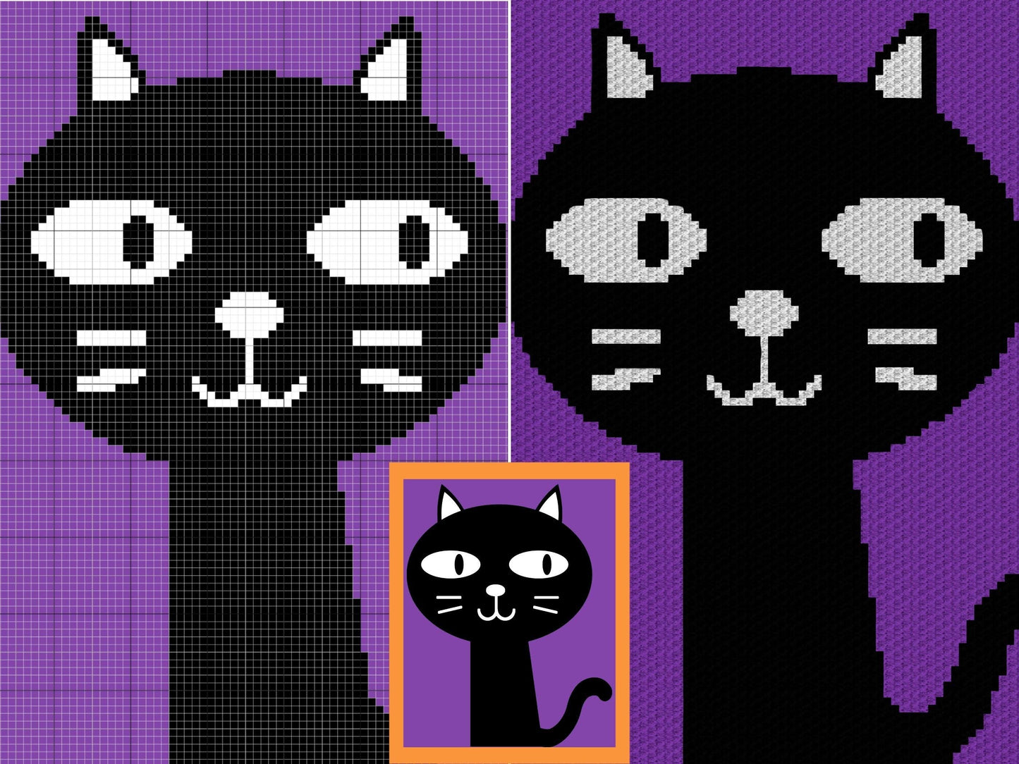 Halloween Cute Black Cat Graph and Pattern C2C & Tapestry Crochet -Black Cat Graphgan Crochet Halloween Blanket-Cat Crochet Pattern C2C Gift