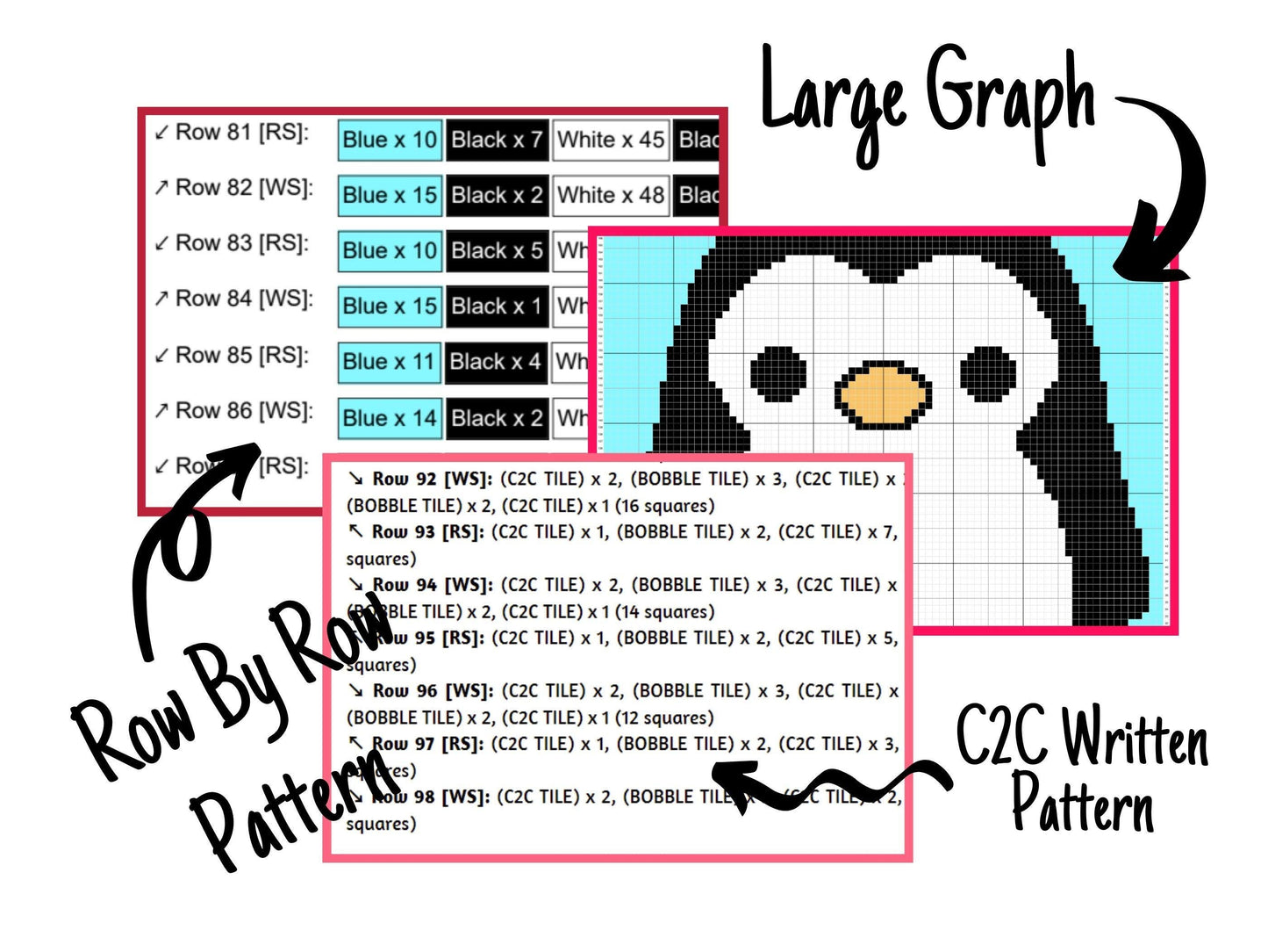 Happy Baby Penguin Graph and Pattern C2C & Tapestry Crochet -Penguin Love Graphgan Penguin Crochet C2C Blanket-Crochet Penguin C2C Gift Baby