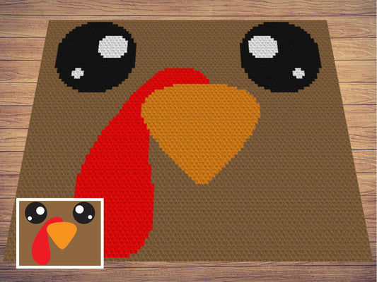 Thanksgiving Turkey Face Graph and Pattern C2C & Tapestry Crochet- C2C Turkey Graphgan Thanksgiving Crochet Blanket- C2C Turkey Face Blanket