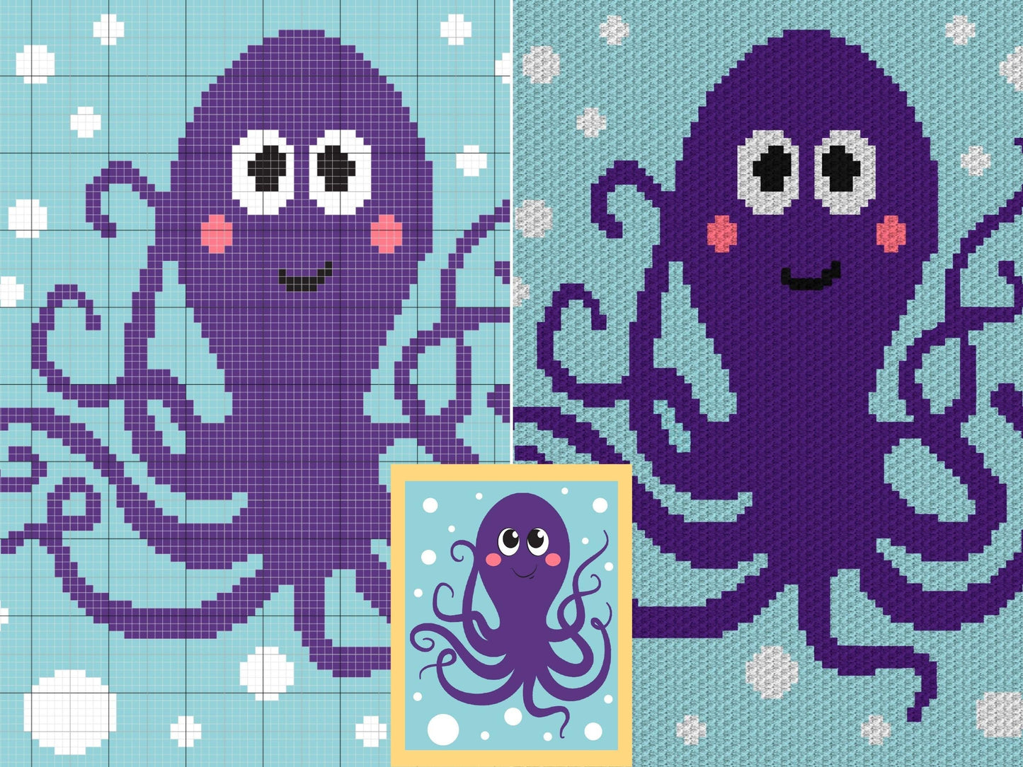Funny Octopus Graph and Pattern C2C & Tapestry Crochet - Crochet Ocean Animals Graphgan Octopus Blanket - Crochet Octopus Blanket Baby Gifts