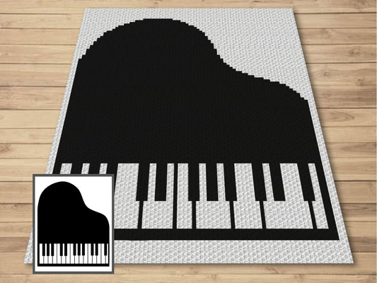 Musical Piano Graph and Pattern C2C & Tapestry Crochet - C2C Piano Blanket Graphgan - Music Crochet Blanket - Piano Teacher Gift C2C Blanket