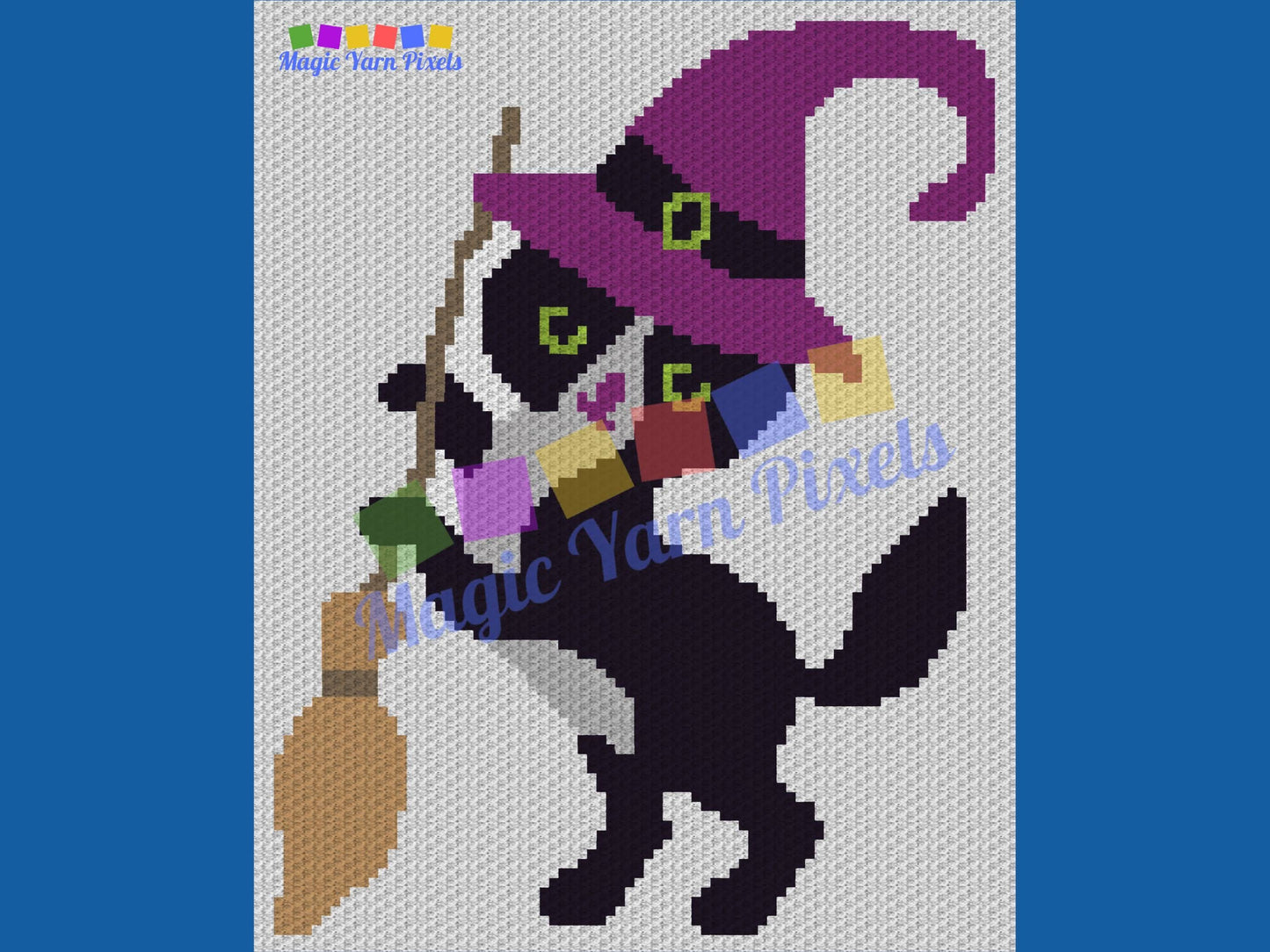 Halloween Black Cat Witch Graph and Pattern C2C & Tapestry Crochet- Cat Blanket Graphgan Crochet Spooky Blanket - C2C Halloween Blanket Gift