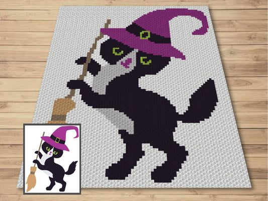 Halloween Black Cat Witch Graph and Pattern C2C & Tapestry Crochet- Cat Blanket Graphgan Crochet Spooky Blanket - C2C Halloween Blanket Gift