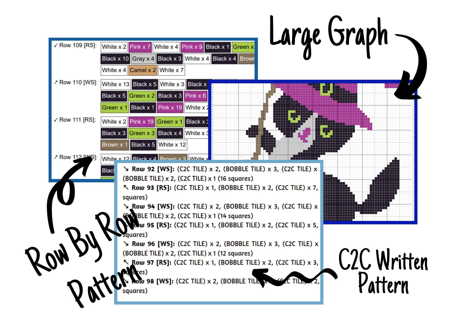 Halloween Black Cat Witch Graph and Pattern C2C & Tapestry Crochet- Cat Blanket Graphgan Crochet Spooky Blanket - C2C Halloween Blanket Gift