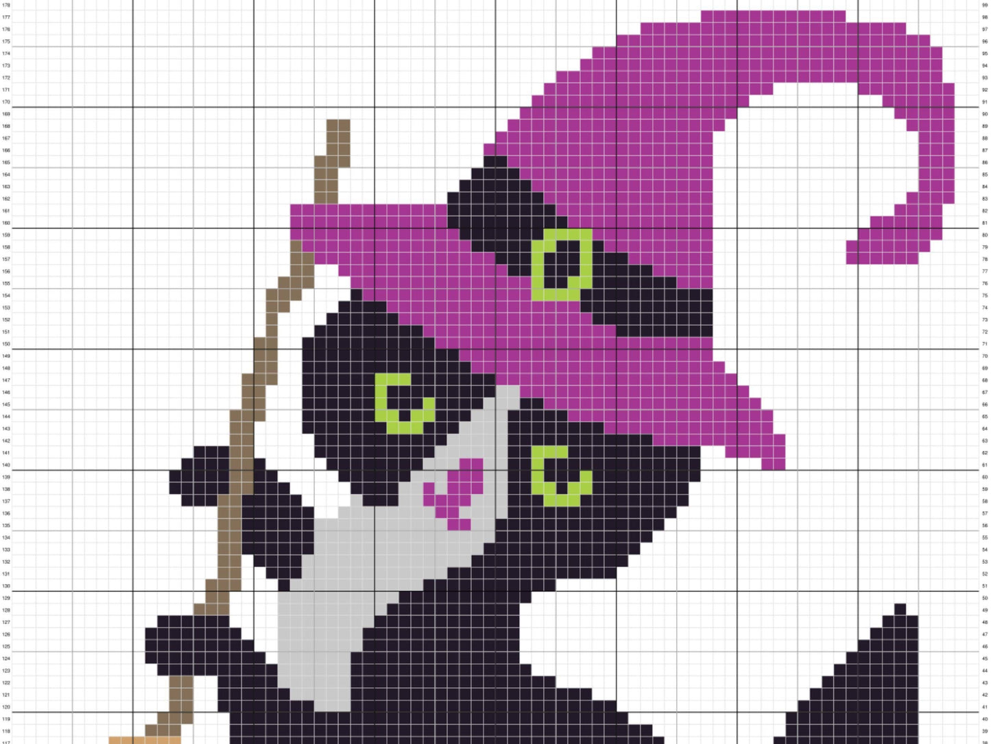 Halloween Black Cat Witch Graph and Pattern C2C & Tapestry Crochet- Cat Blanket Graphgan Crochet Spooky Blanket - C2C Halloween Blanket Gift