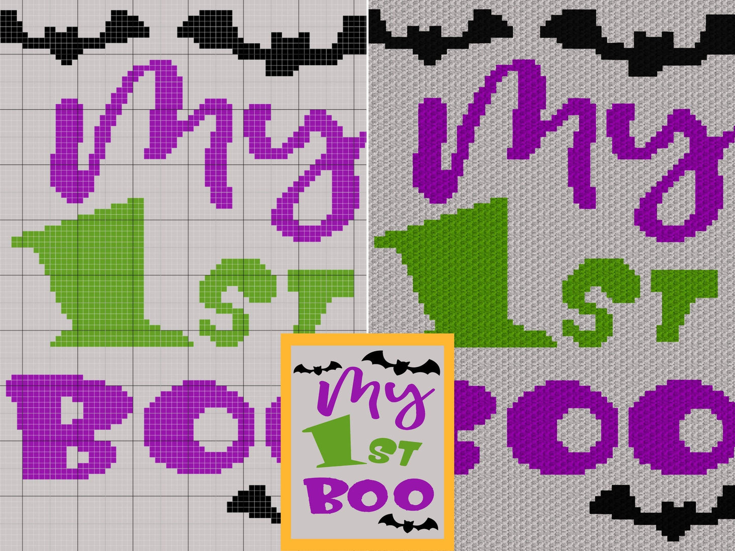 My First Boo Graph and Pattern C2C & Tapestry Crochet- Baby First Halloween Graphgan Crochet C2C Spooky Blanket - C2C Halloween Baby Blanket