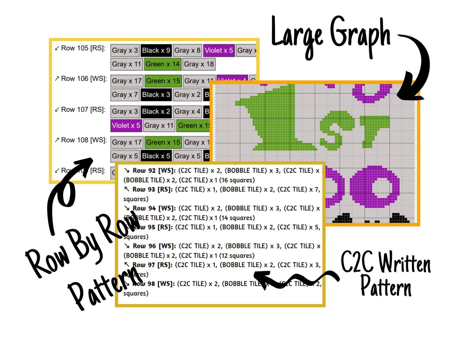 My First Boo Graph and Pattern C2C & Tapestry Crochet- Baby First Halloween Graphgan Crochet C2C Spooky Blanket - C2C Halloween Baby Blanket