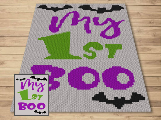 My First Boo Graph and Pattern C2C & Tapestry Crochet- Baby First Halloween Graphgan Crochet C2C Spooky Blanket - C2C Halloween Baby Blanket