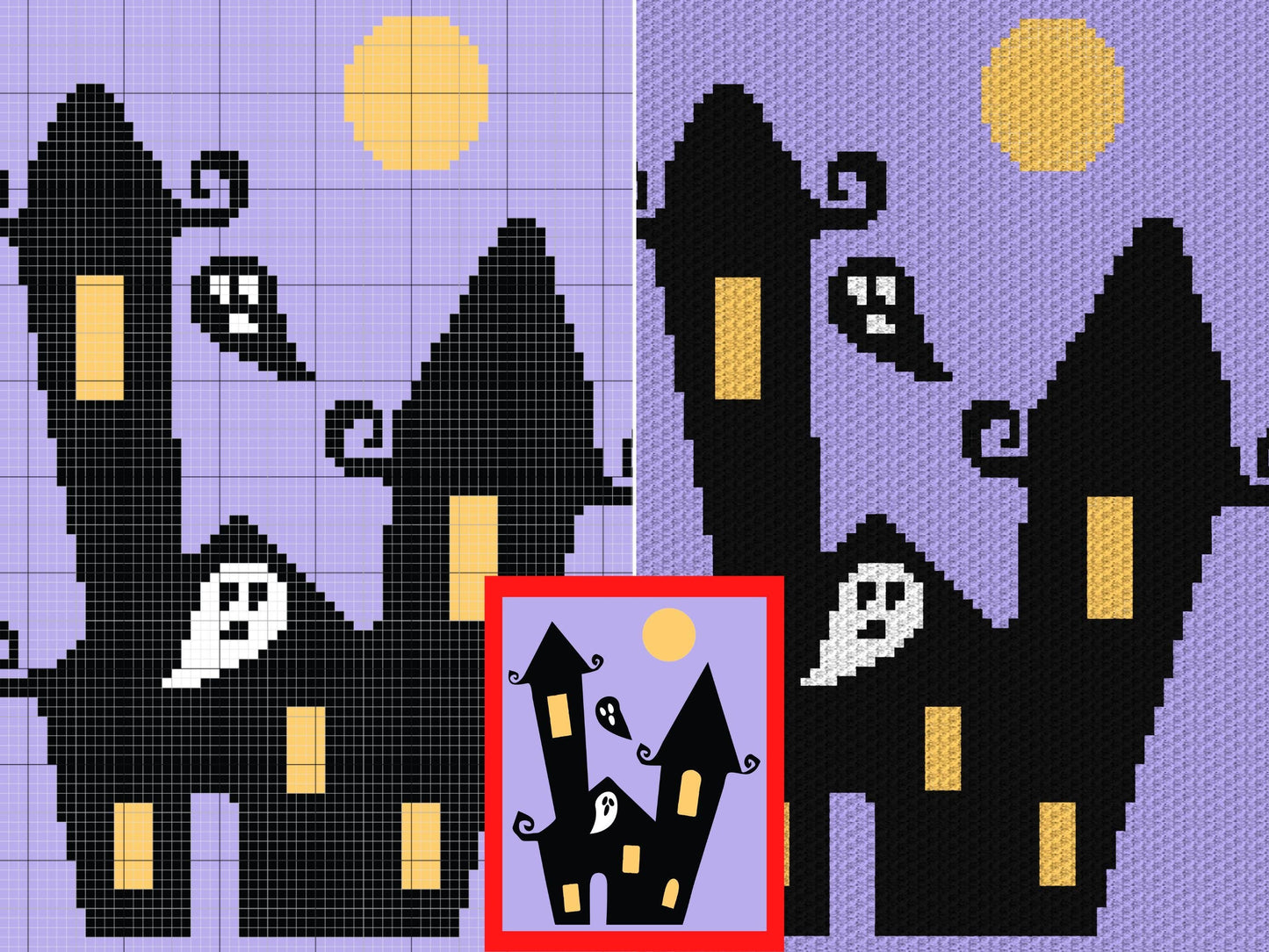 Halloween Haunted House Graph and Pattern C2C & Tapestry Crochet - Halloween C2C Graphgans - Crochet Halloween Blanket - C2C Spooky Blankets