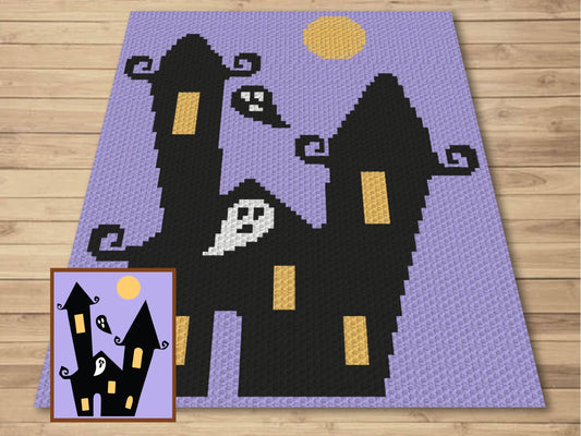 Halloween Haunted House Graph and Pattern C2C & Tapestry Crochet - Halloween C2C Graphgans - Crochet Halloween Blanket - C2C Spooky Blankets