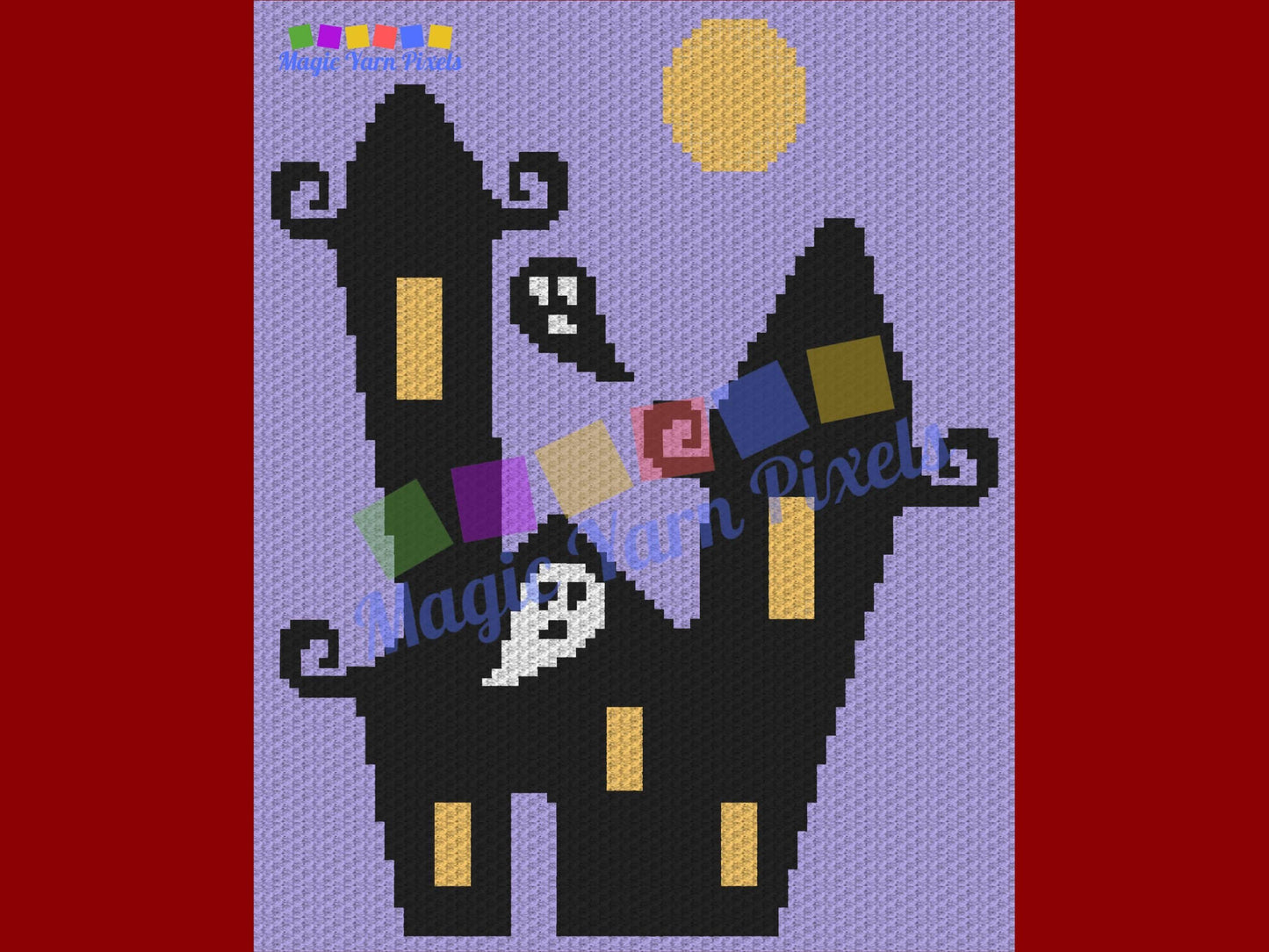 Halloween Haunted House Graph and Pattern C2C & Tapestry Crochet - Halloween C2C Graphgans - Crochet Halloween Blanket - C2C Spooky Blankets