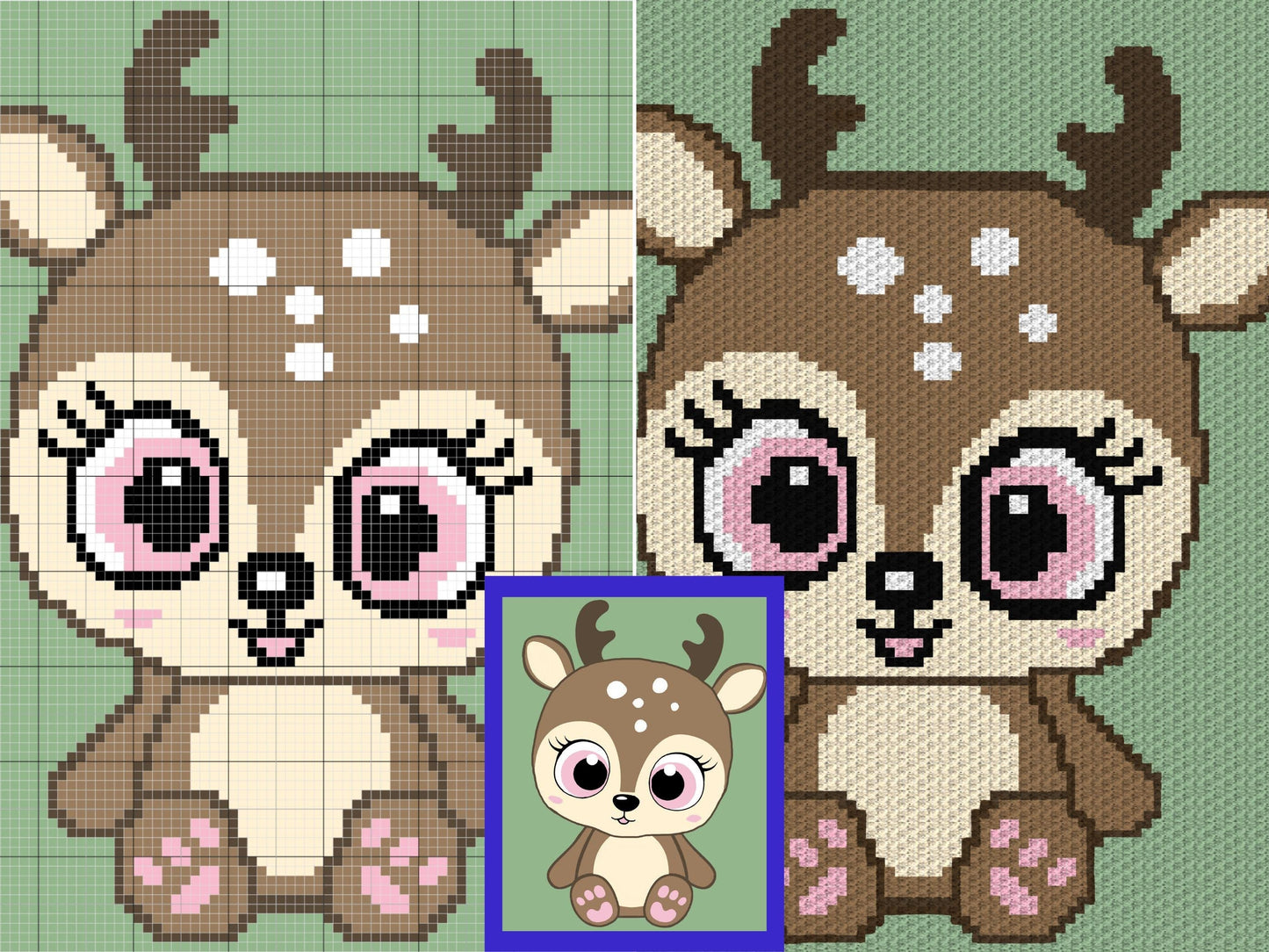 Kawaii Baby Deer Graph and Pattern C2C & Tapestry Crochet - Deer Crochet Graphgans - Crochet Deer Blanket - C2C Woodland Blanket Gift Babies