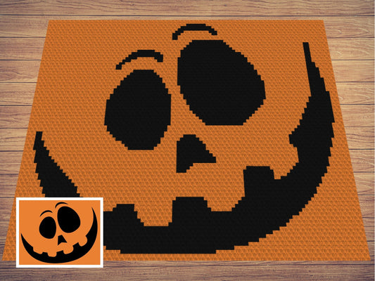 Halloween Pumpkin Face Graph and Pattern C2C & Tapestry Crochet - Jack O Lantern Face Graphgan - Pumpkin Crochet C2C - Halloween Blanket C2C