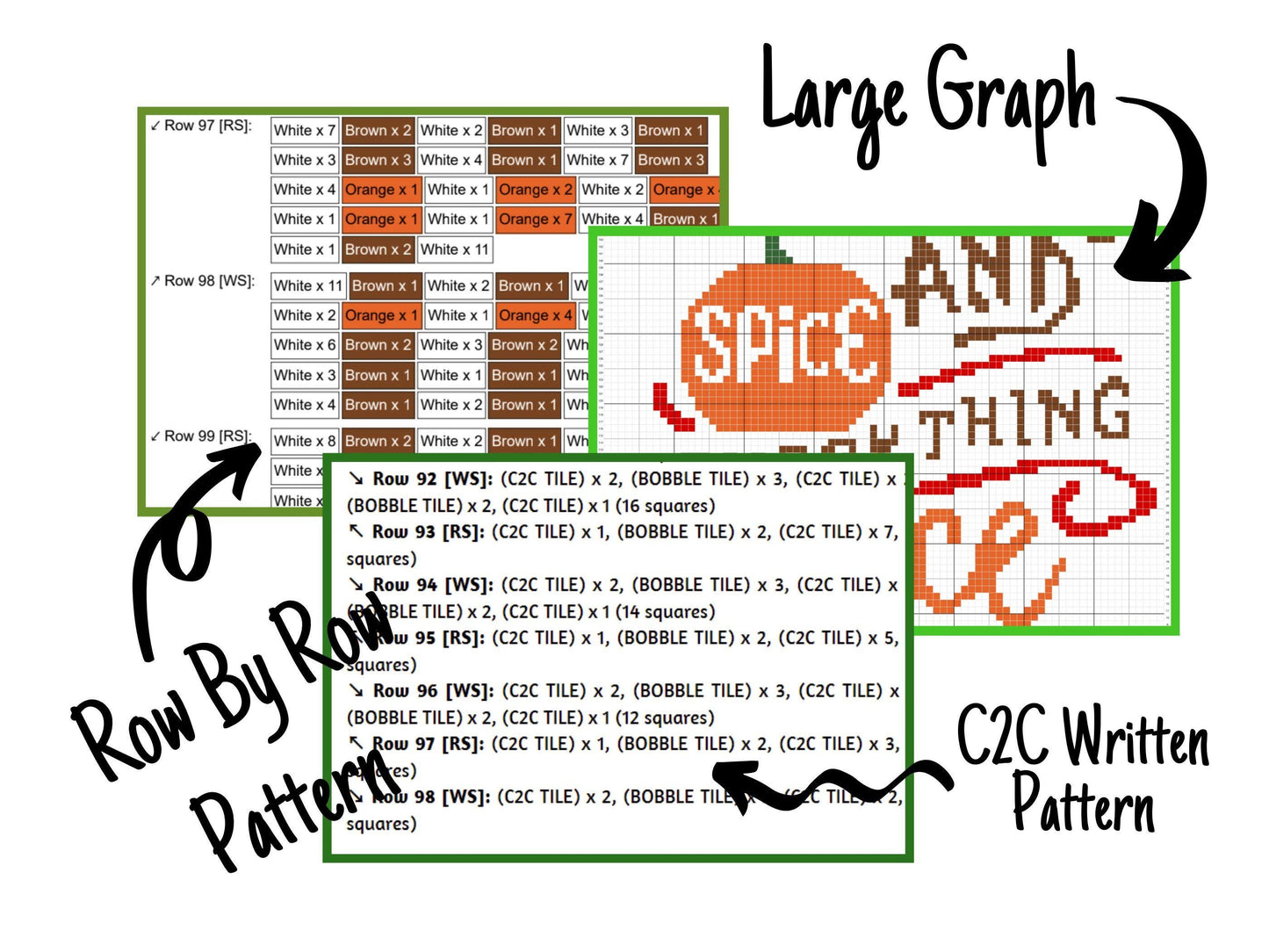 Pumpkin Spice & Everything Nice Graph and Pattern C2C and Tapestry Crochet Fall Crochet Decor Pumpkin Crochet C2C Blanket - C2C Fall Blanket