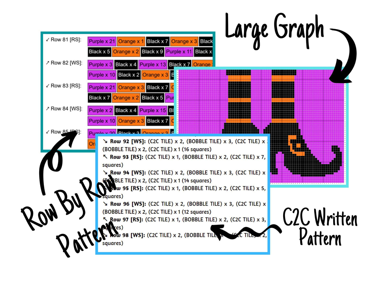 Halloween Witch Legs Graph and Pattern C2C & Tapestry Crochet- Spooky Blanket Graphgan Crochet Witch Blanket - C2C Crochet Halloween Blanket
