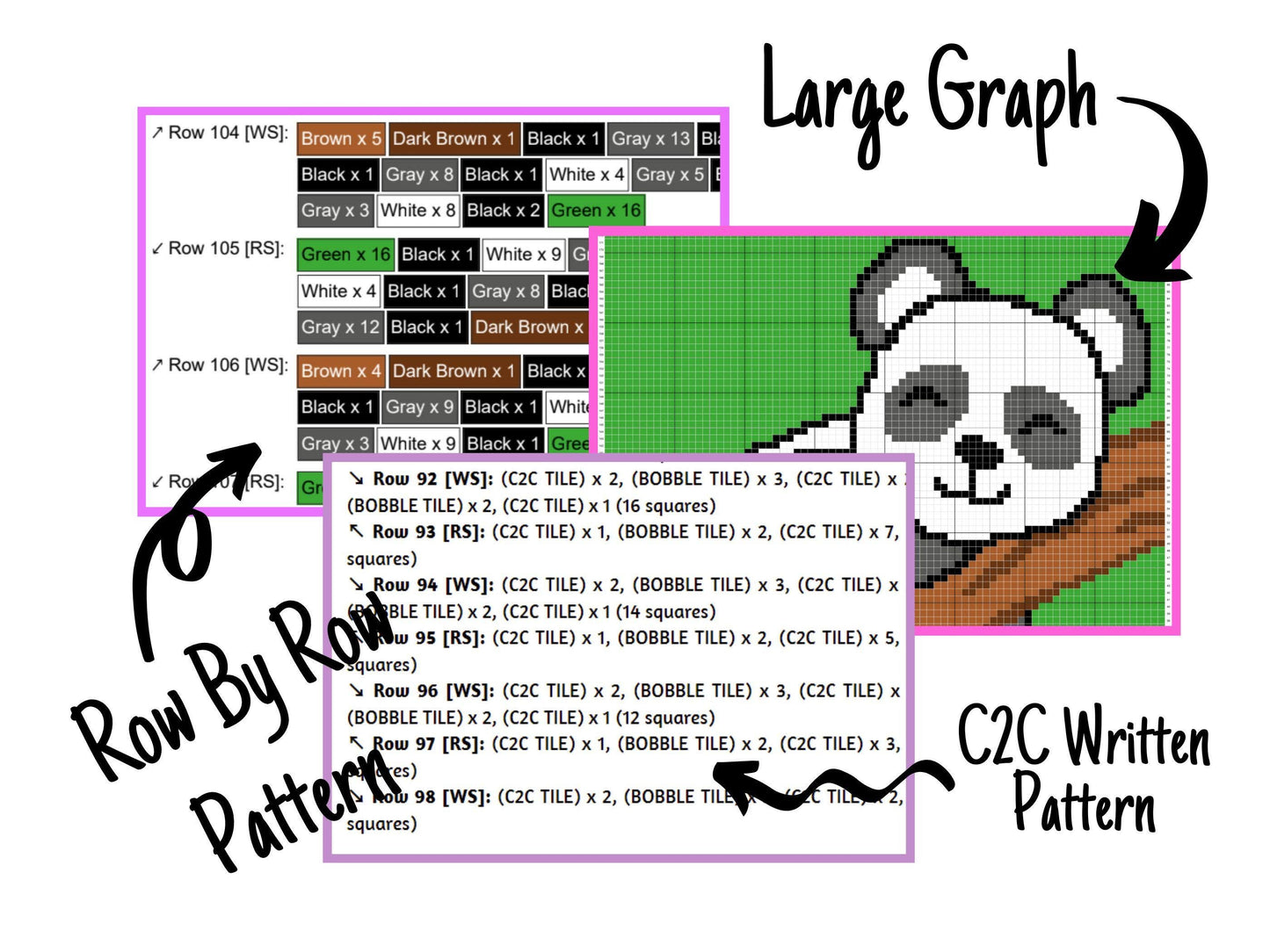 Sleeping Panda Baby Graph and Pattern C2C & Tapestry Crochet - Panda C2C Graphgan - Crochet Panda Blanket - Panda Bear C2C Blanket Gift Baby