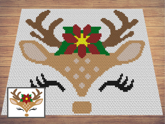 Christmas Reindeer Face Graph and Pattern C2C & Tapestry Crochet - Christmas C2C Graphgan Crochet Reindeer Baby Blanket - C2C Winter Blanket