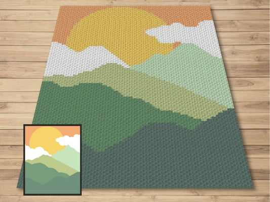 Mountain Landscape Graph and Pattern C2C & Tapestry Crochet - Boho Sunset C2C Graphgan Crochet Mountain Blanket - C2C Boho Baby Blanket Gift