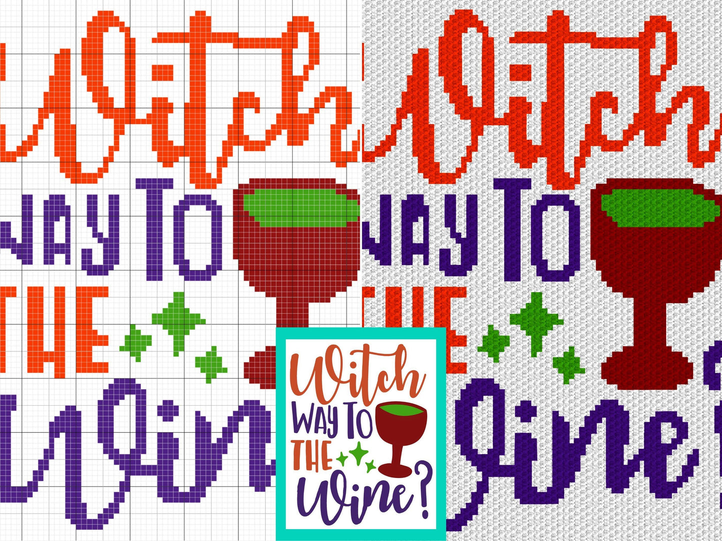 Witch Way To The Wine Graph and Pattern C2C & Tapestry Crochet - C2C Halloween Graphgan - Crochet Halloween Blanket - C2C Witch Blanket Gift