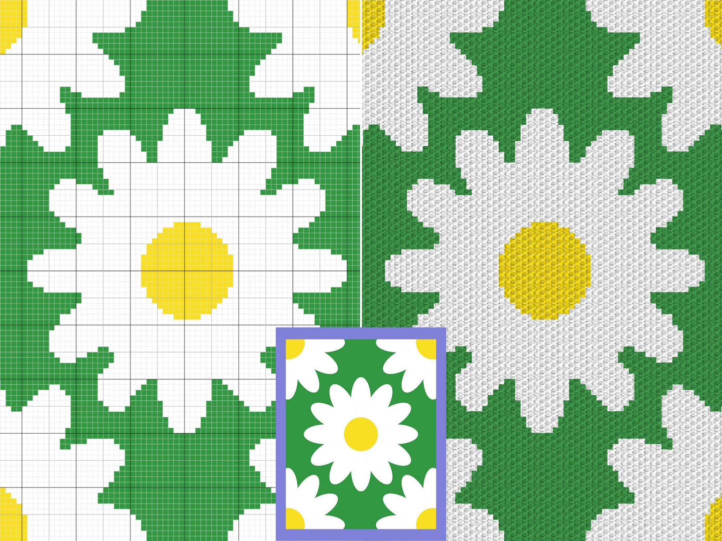 Daisy Print Graph and Pattern C2C & Tapestry Crochet - Flower C2C Throw Graphgan - Crochet Daisy Blanket - C2C Daisy Flower Crochet Blankets