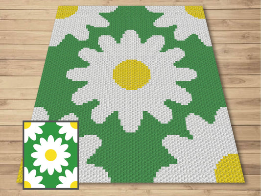 Daisy Print Graph and Pattern C2C & Tapestry Crochet - Flower C2C Throw Graphgan - Crochet Daisy Blanket - C2C Daisy Flower Crochet Blankets