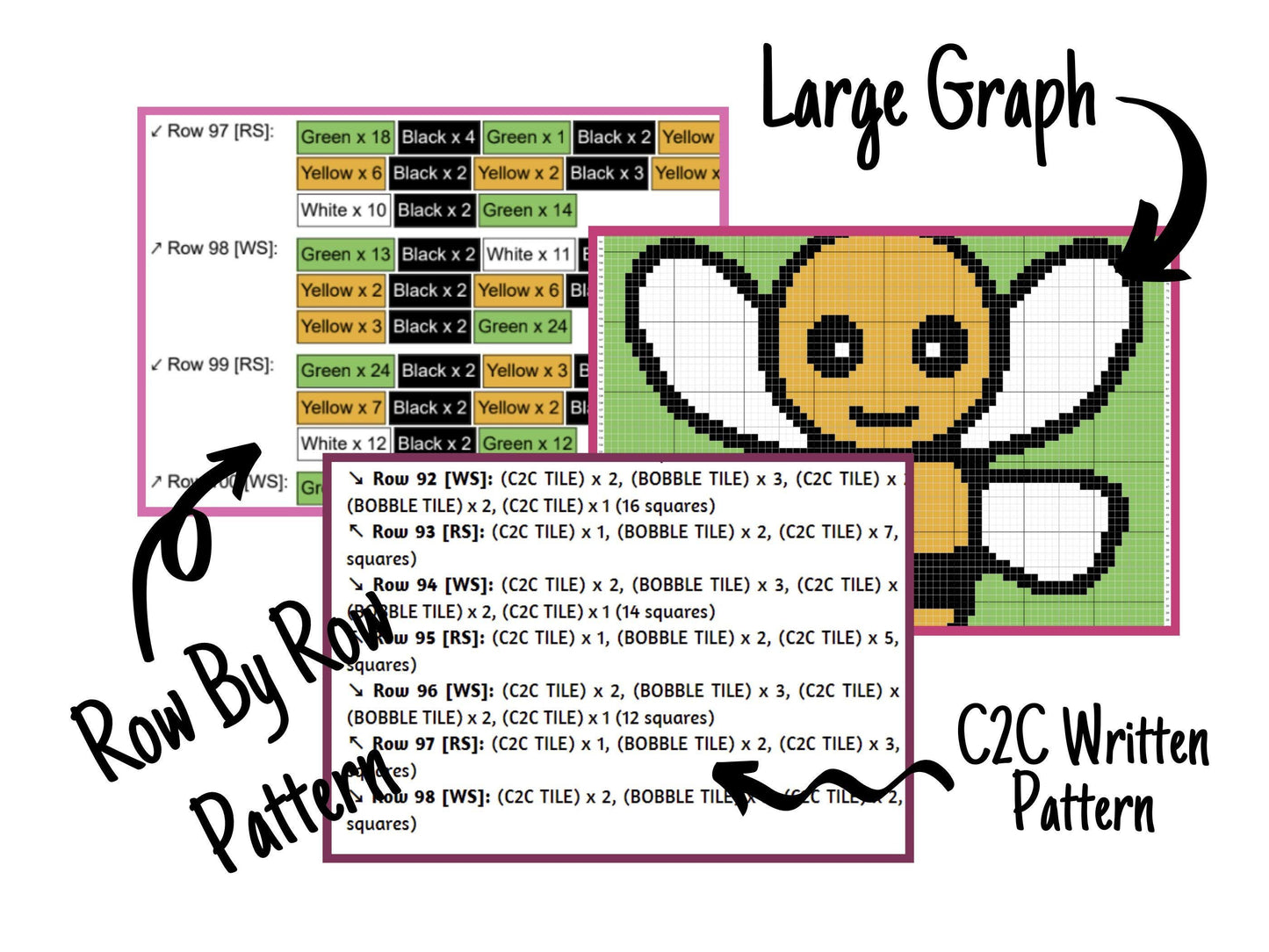 Summer Bee Graph and Pattern C2C & Tapestry Crochet- Bee Pattern C2C Graphgan Crochet Bee Blanket - Bee Crochet C2C Summer Blanket Gift Baby